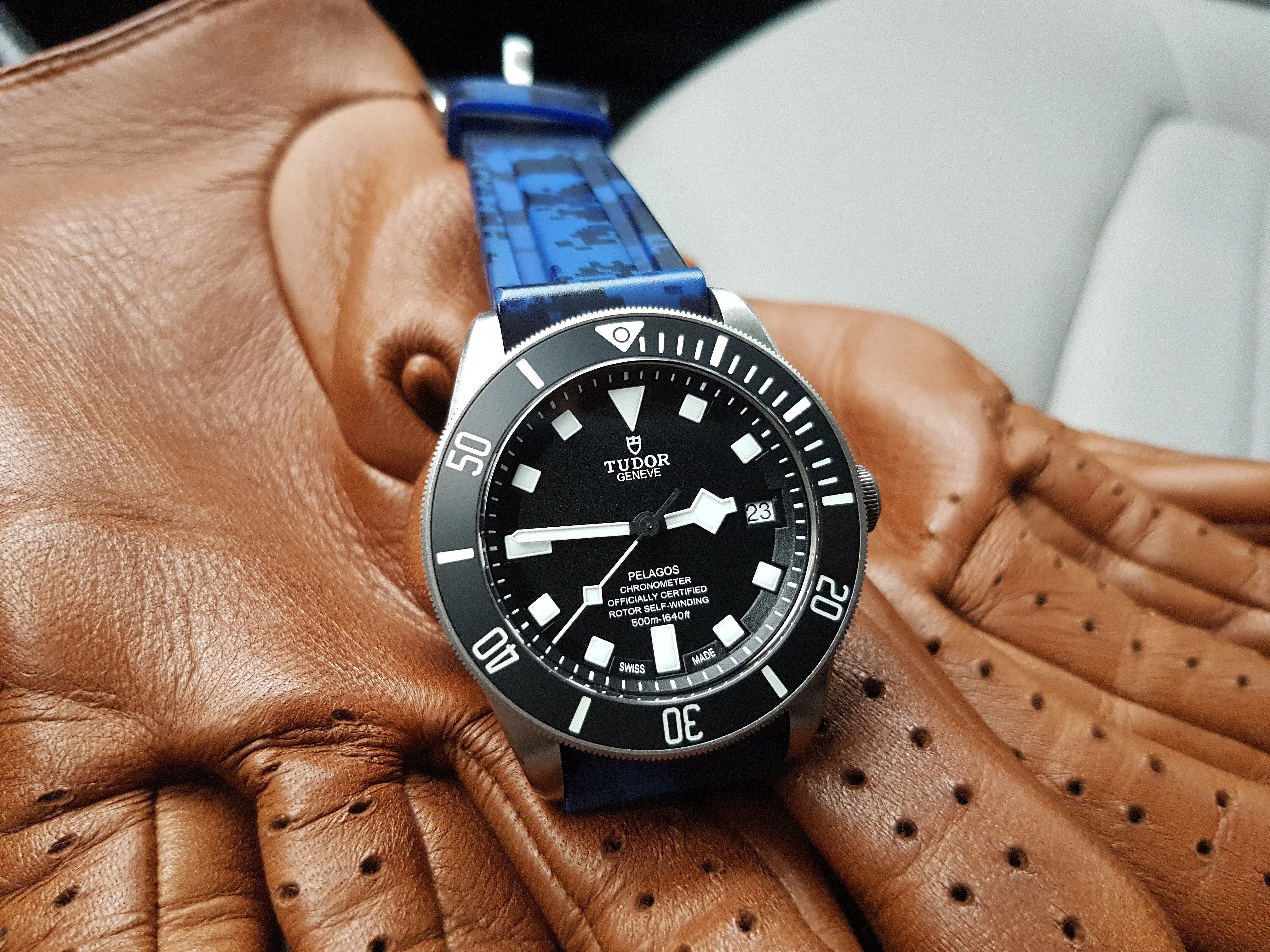 RUBBER STRAP FOR BELL & ROSS BR V2-93 - BLUE DIGI CAMO