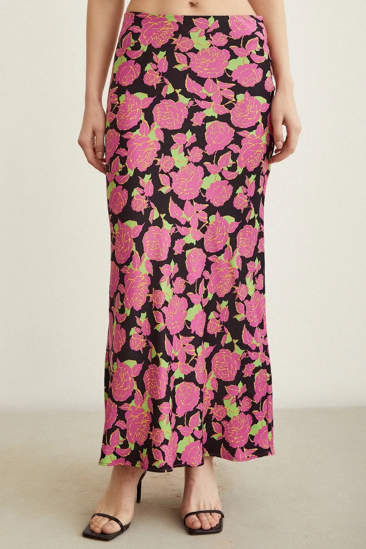 Satin Flared Skirt - Floral