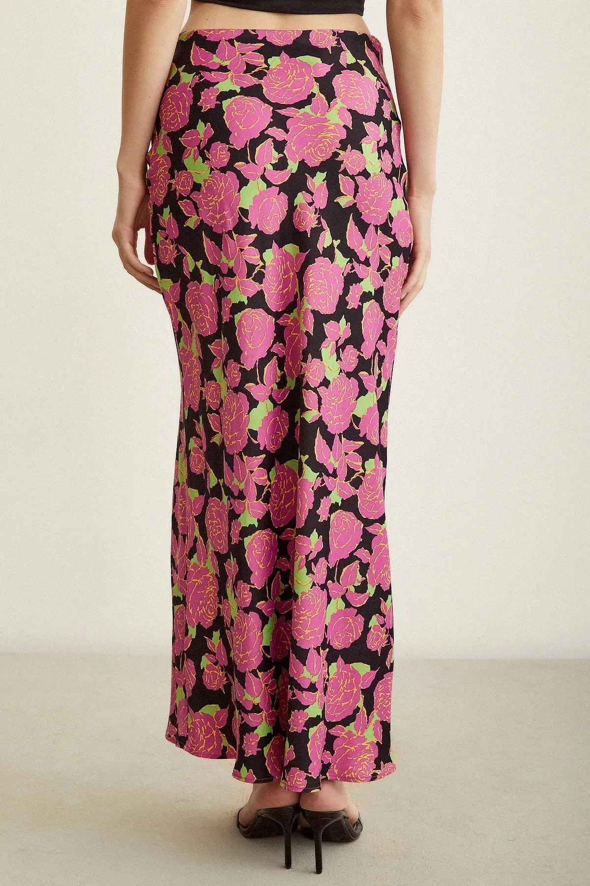 Satin Flared Skirt - Floral