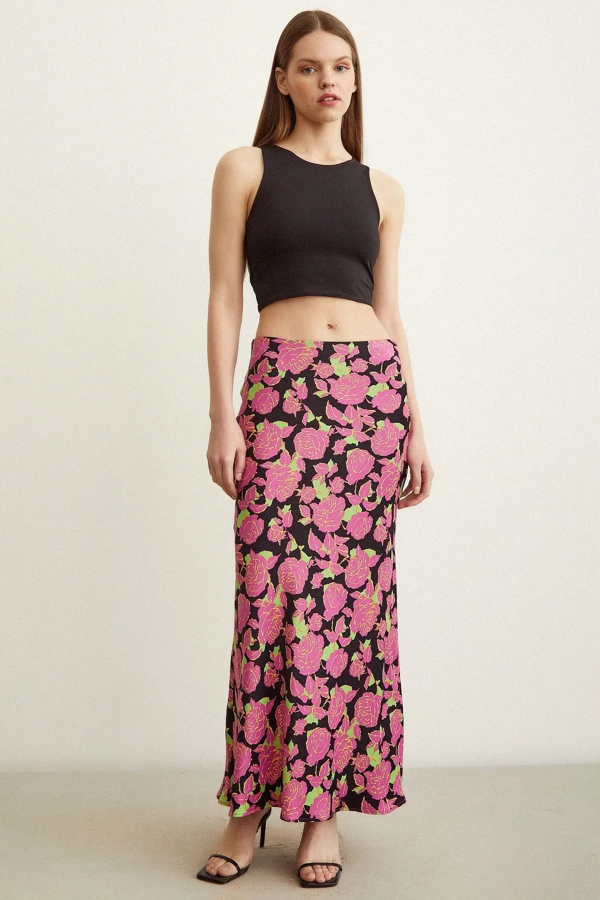 Satin Flared Skirt - Floral