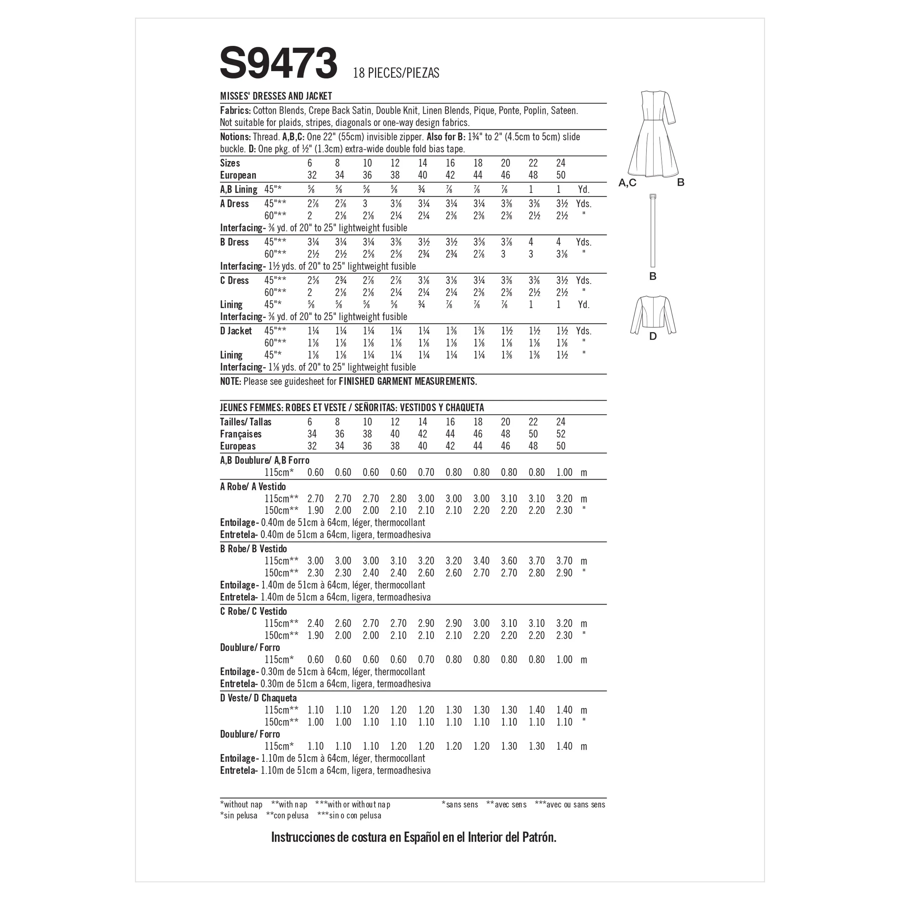 Simplicity Sewing Pattern 9473 Misses Dresses and Jacket