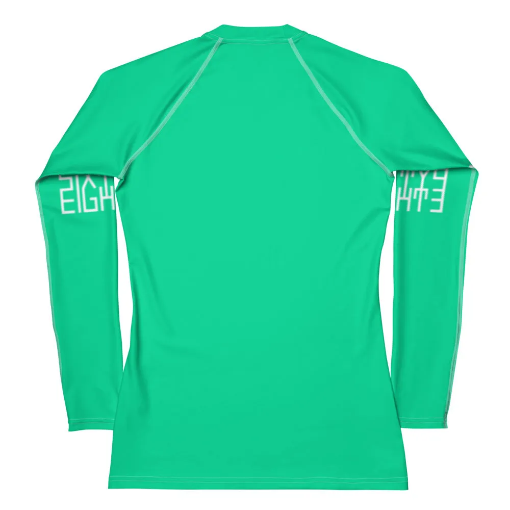 Sixty Eight 93 Logo White & Sea Green Women's Rash Guard