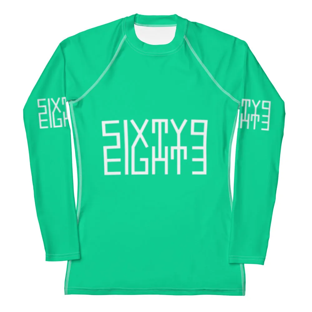 Sixty Eight 93 Logo White & Sea Green Women's Rash Guard