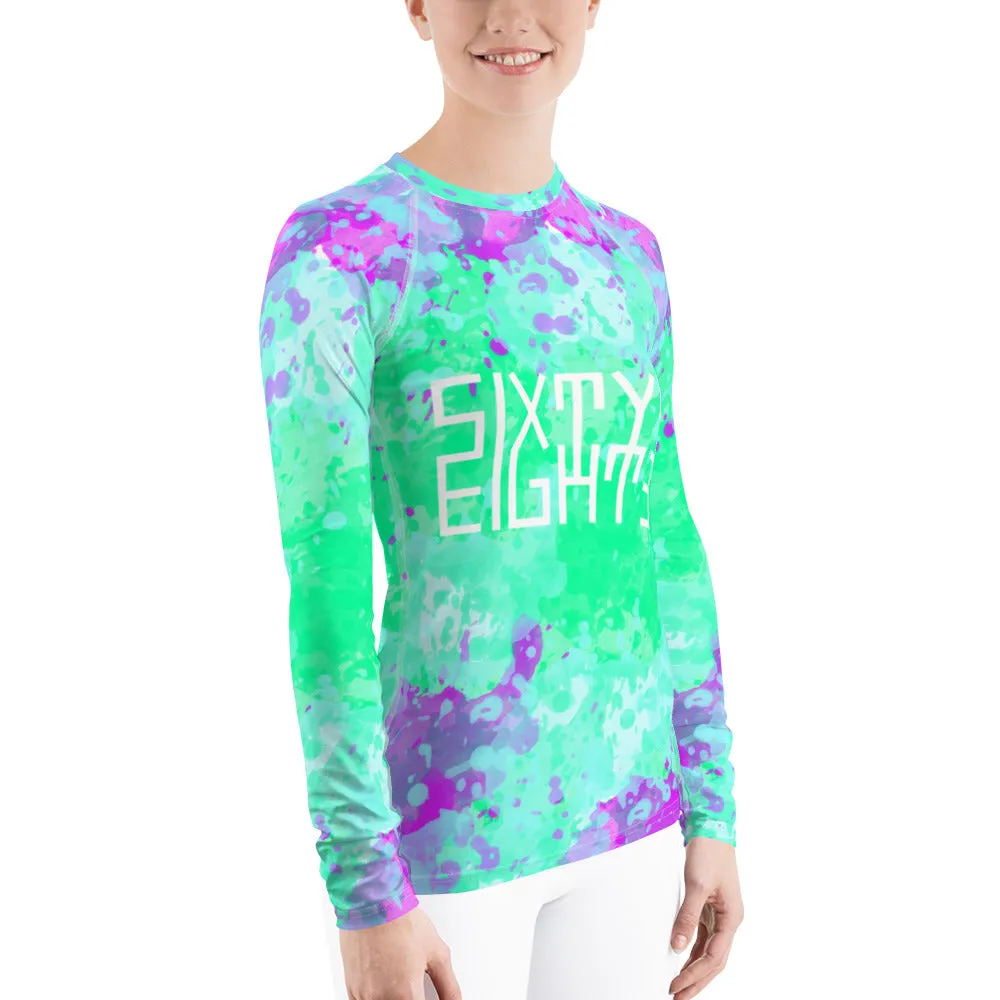 Sixty Eight 93 Logo White Incredible Marble Blue Women's Rash Guard