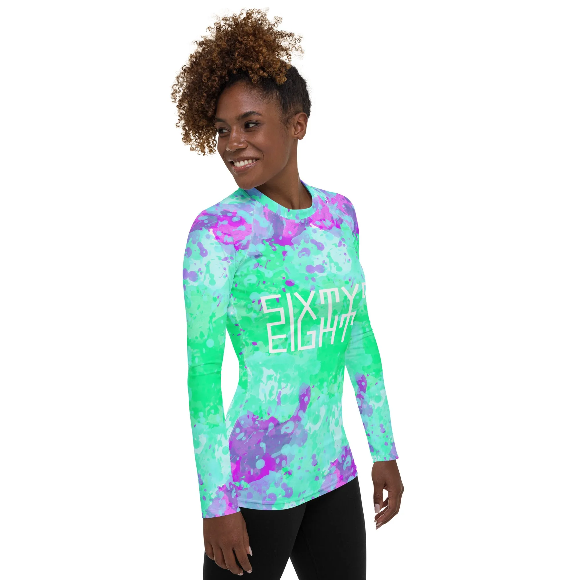 Sixty Eight 93 Logo White Incredible Marble Blue Women's Rash Guard