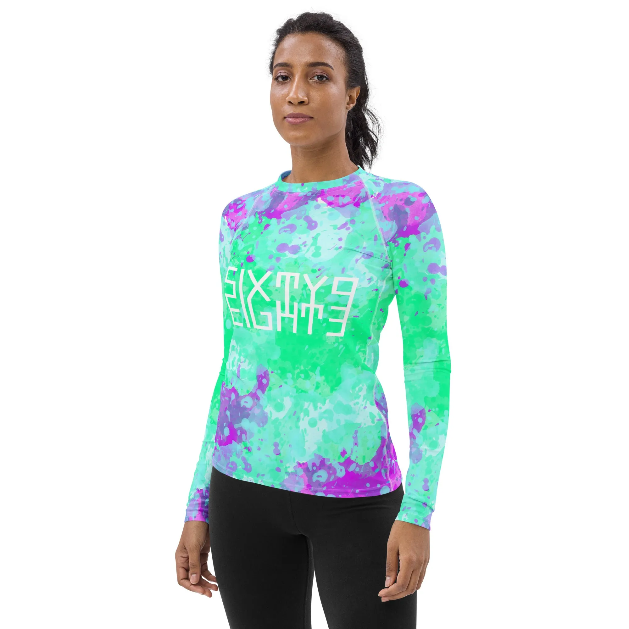 Sixty Eight 93 Logo White Incredible Marble Blue Women's Rash Guard