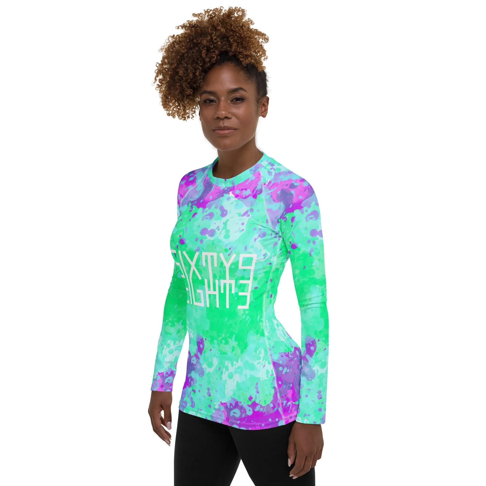 Sixty Eight 93 Logo White Incredible Marble Blue Women's Rash Guard