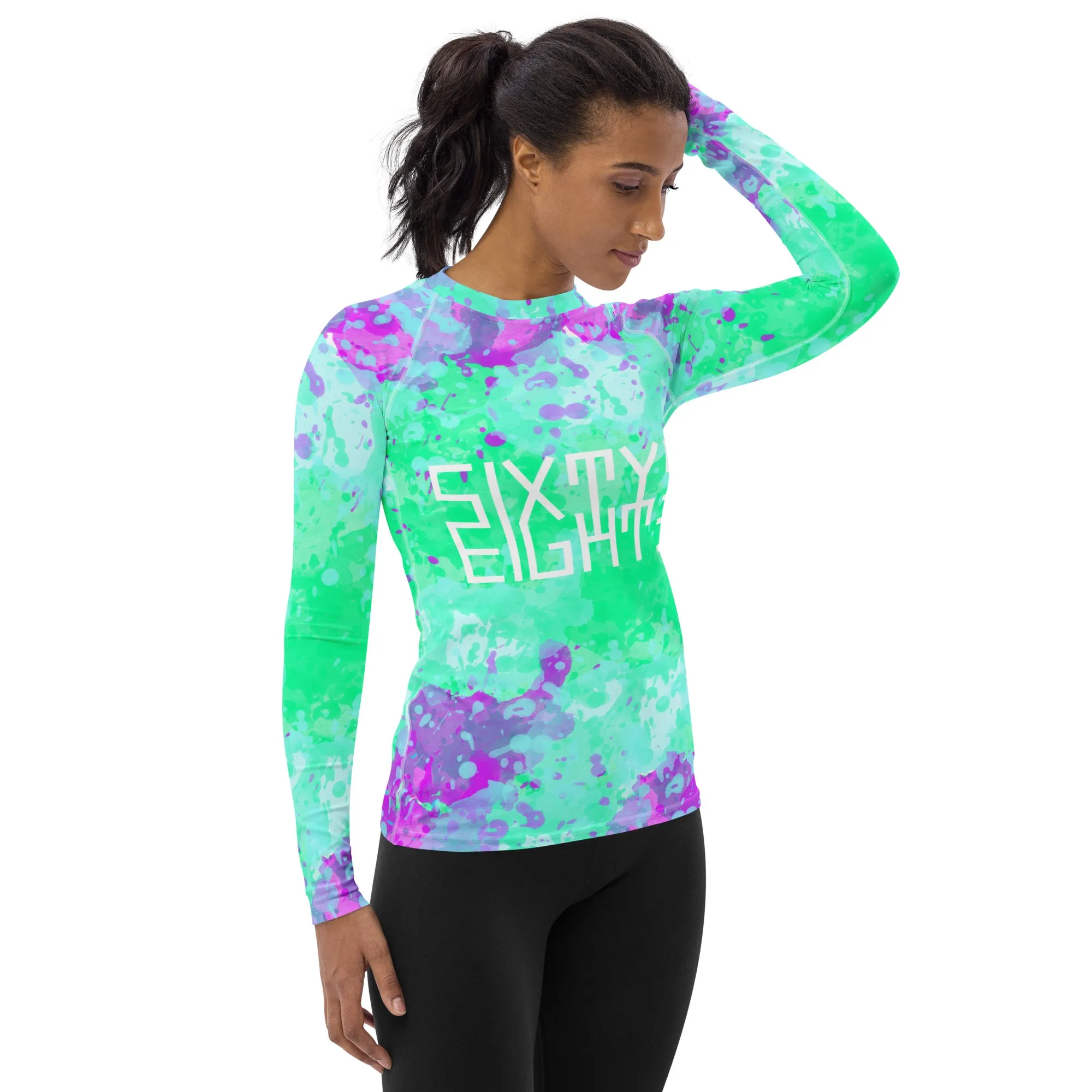 Sixty Eight 93 Logo White Incredible Marble Blue Women's Rash Guard