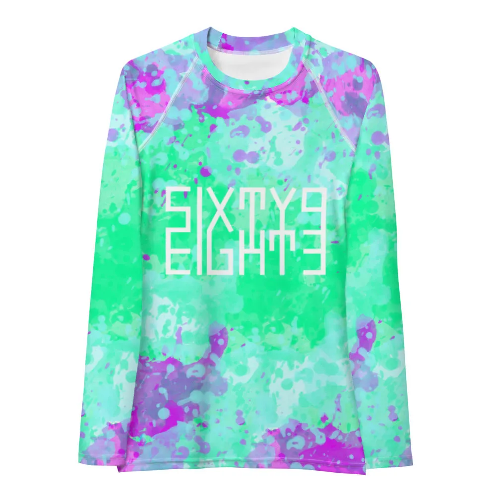 Sixty Eight 93 Logo White Incredible Marble Blue Women's Rash Guard