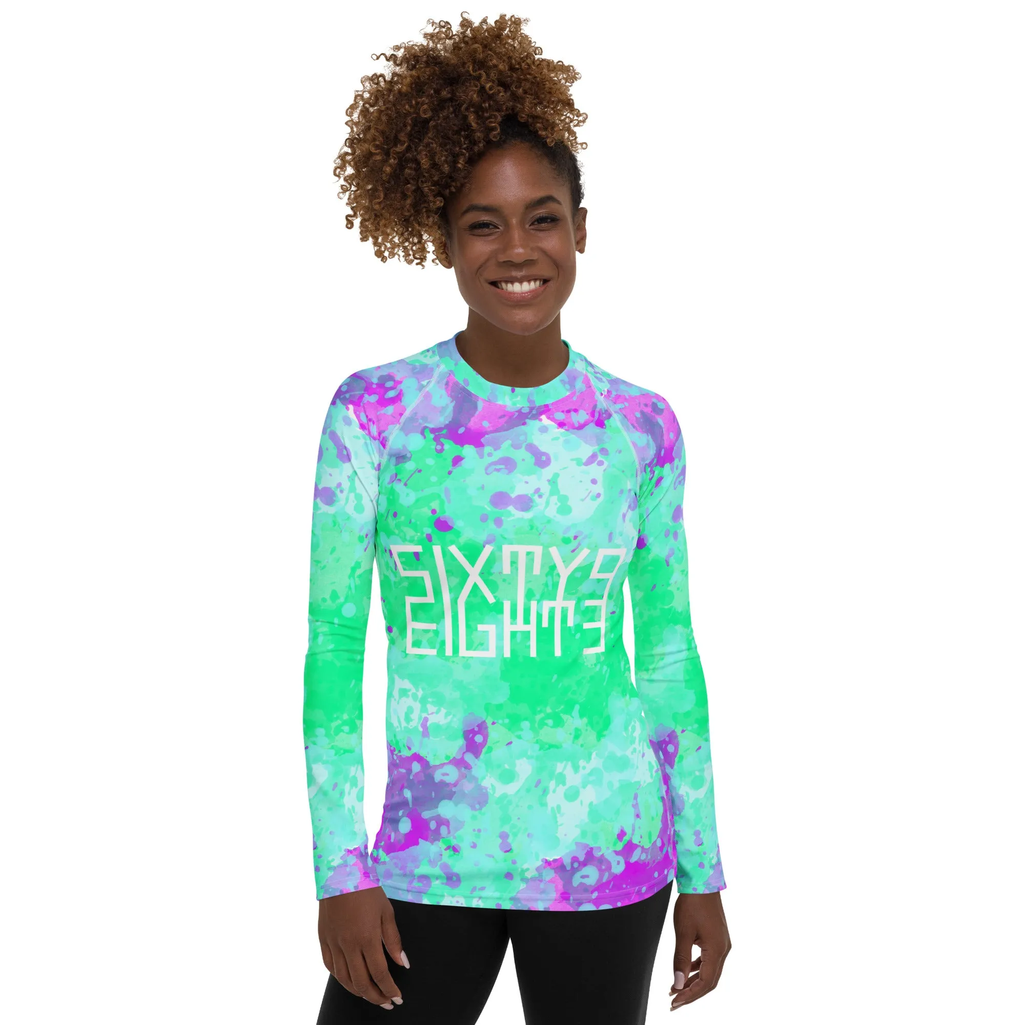 Sixty Eight 93 Logo White Incredible Marble Blue Women's Rash Guard