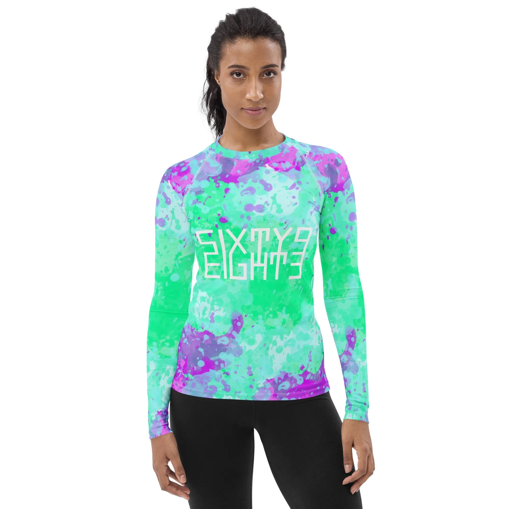 Sixty Eight 93 Logo White Incredible Marble Blue Women's Rash Guard