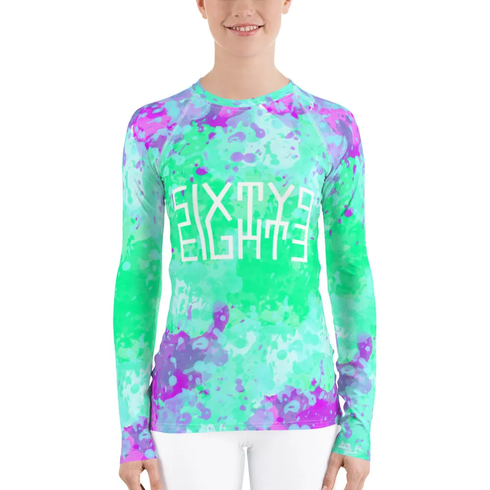 Sixty Eight 93 Logo White Incredible Marble Blue Women's Rash Guard