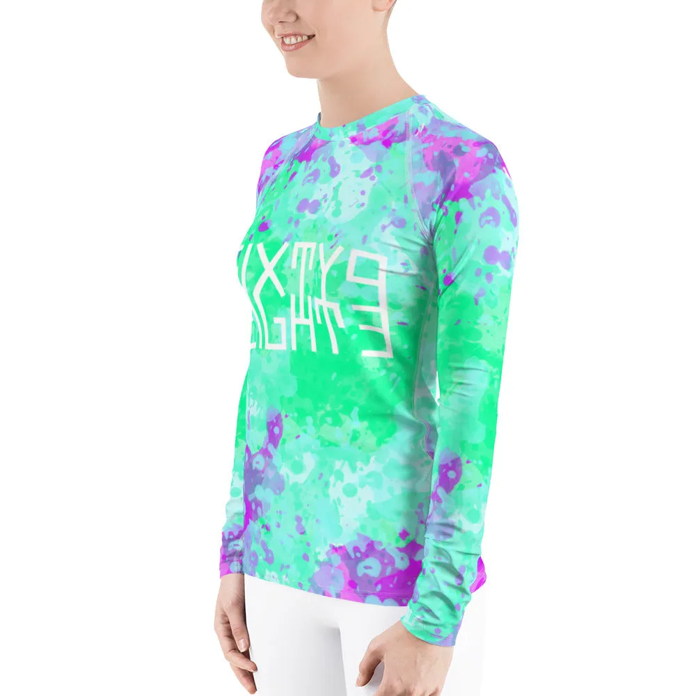 Sixty Eight 93 Logo White Incredible Marble Blue Women's Rash Guard