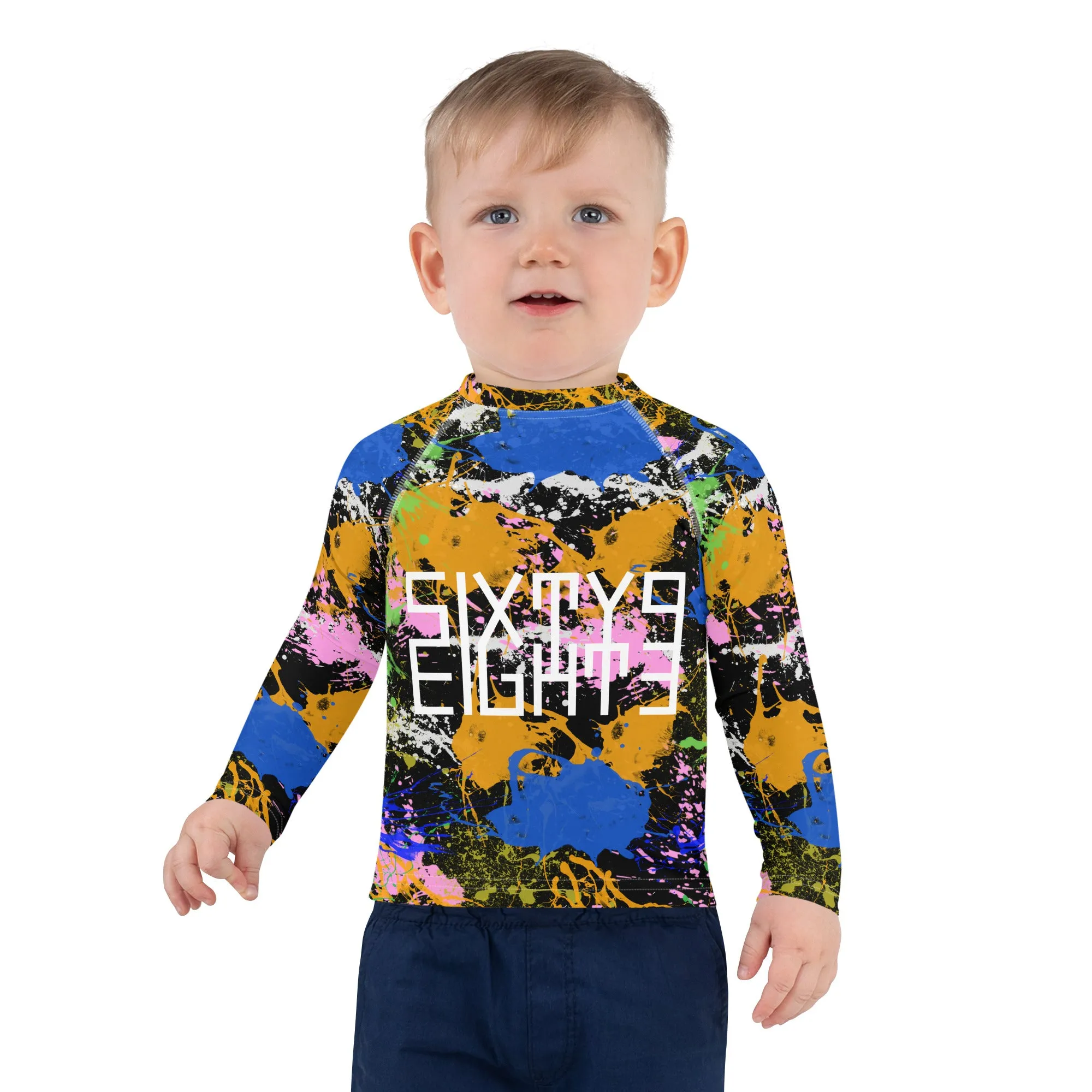 Sixty Eight 93 Logo White Splatter #2 Kids Rash Guard