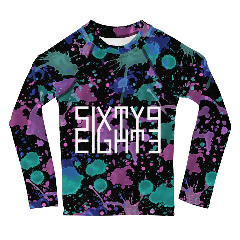 Sixty Eight 93 Logo White Splatter #7 Kids Rash Guard