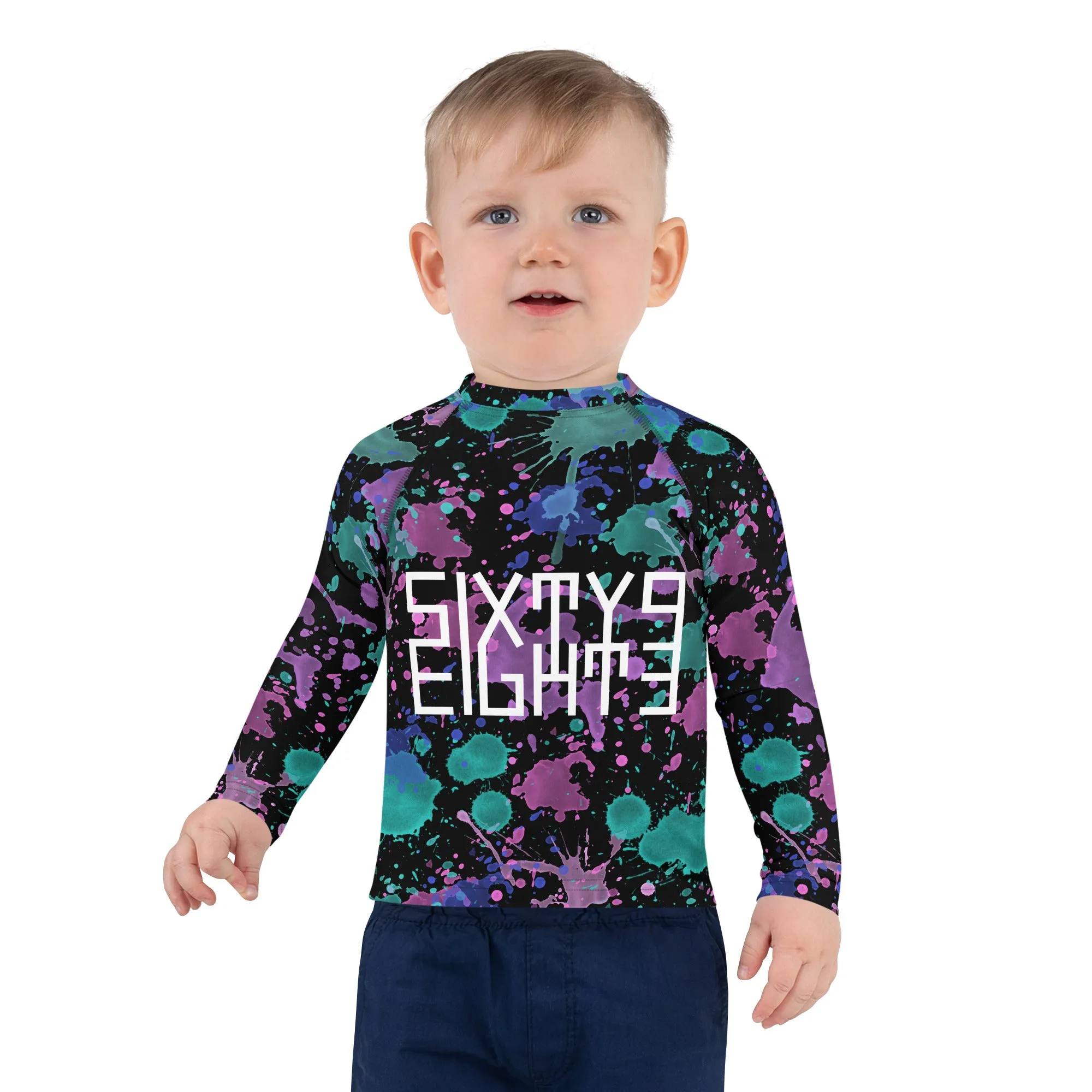 Sixty Eight 93 Logo White Splatter #7 Kids Rash Guard