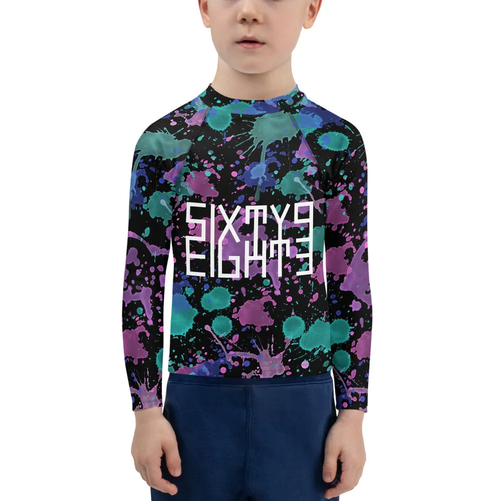Sixty Eight 93 Logo White Splatter #7 Kids Rash Guard