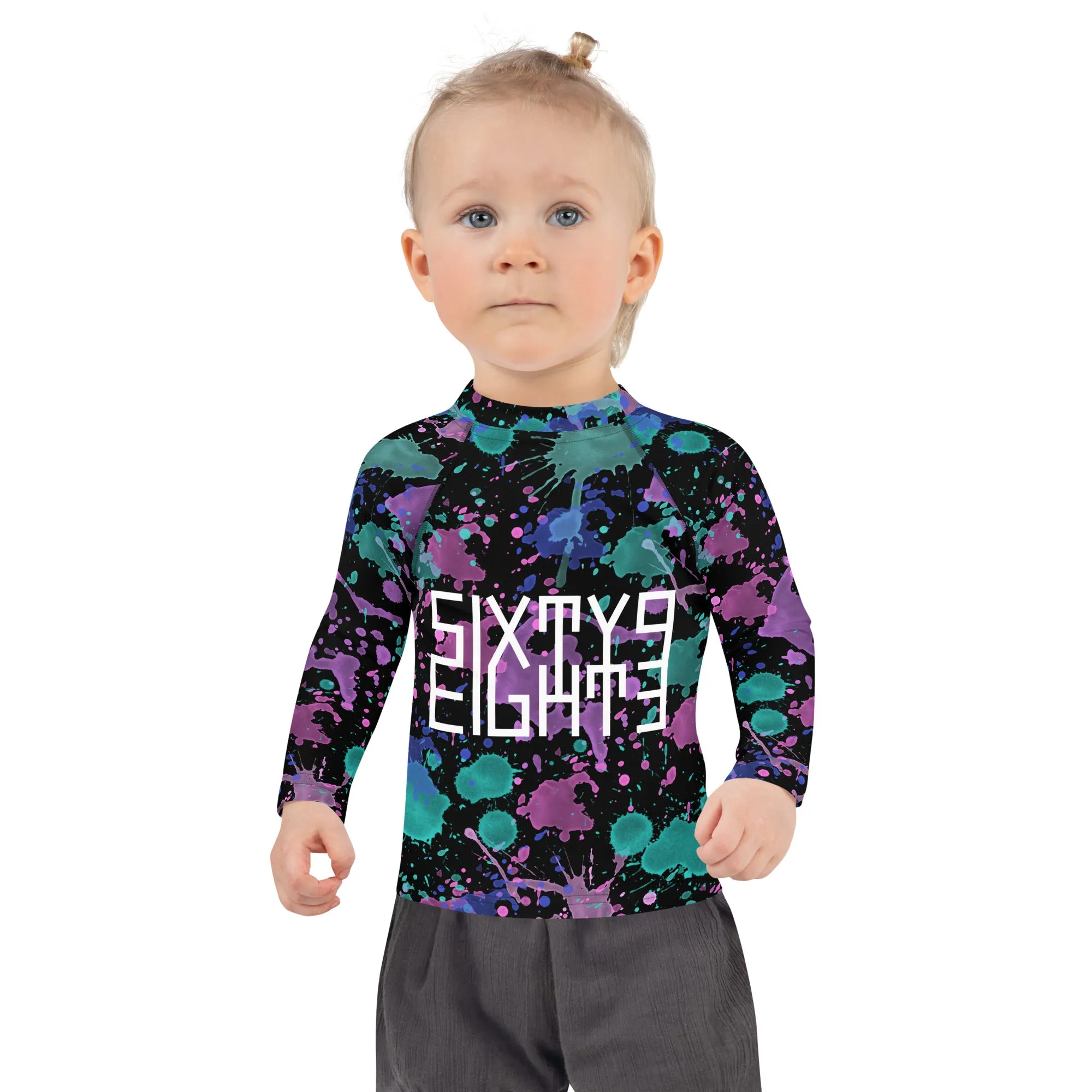 Sixty Eight 93 Logo White Splatter #7 Kids Rash Guard