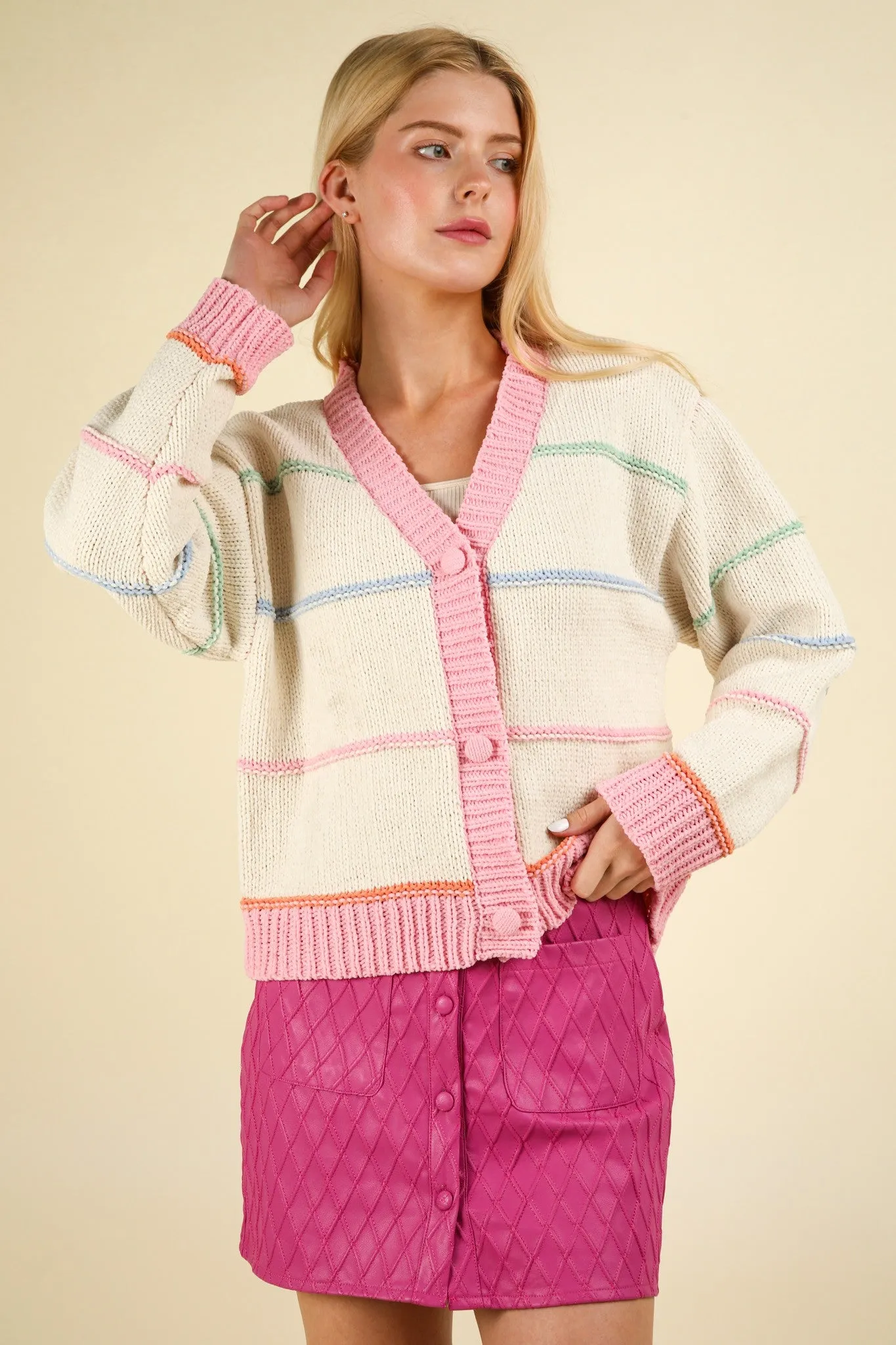 Stripe Button Down Sweater Cardigan