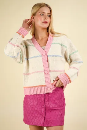 Stripe Button Down Sweater Cardigan