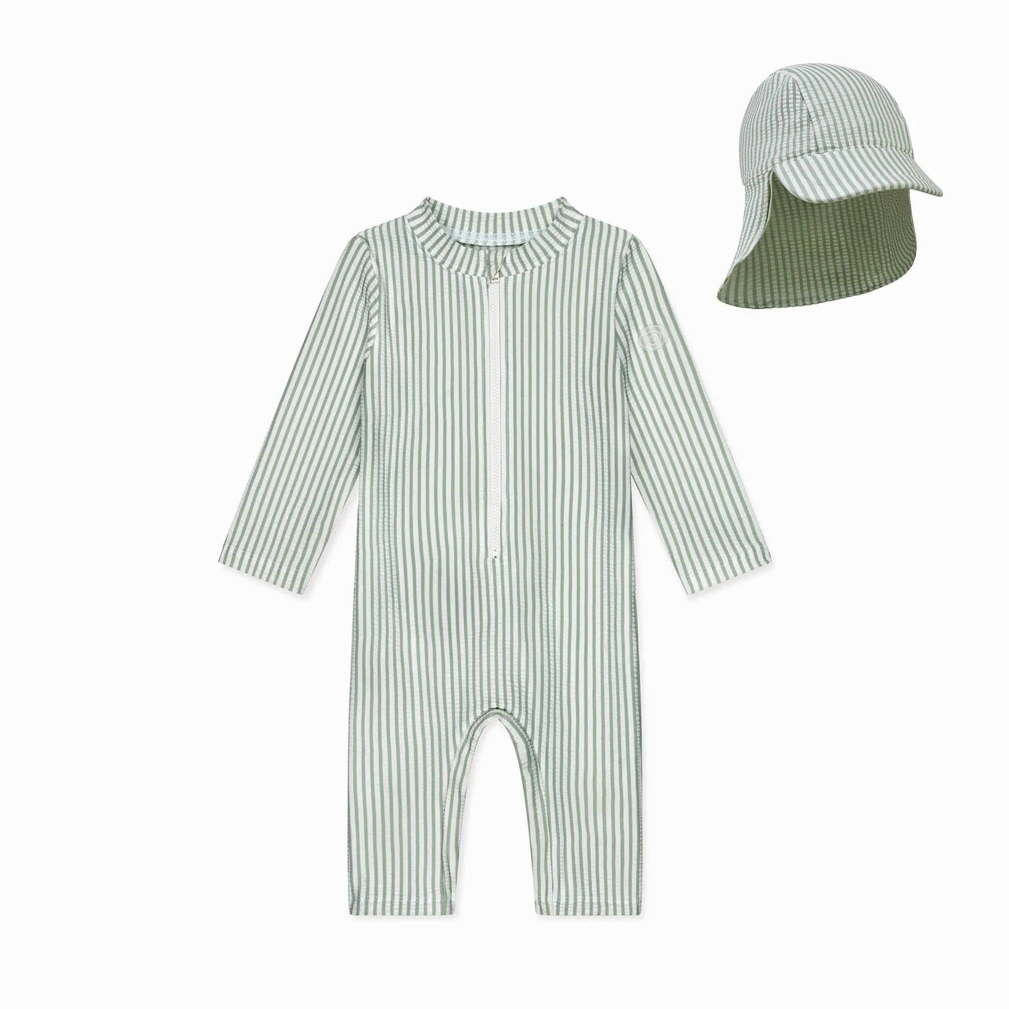 Stripe Seersucker One-Piece Rashguard & Hat