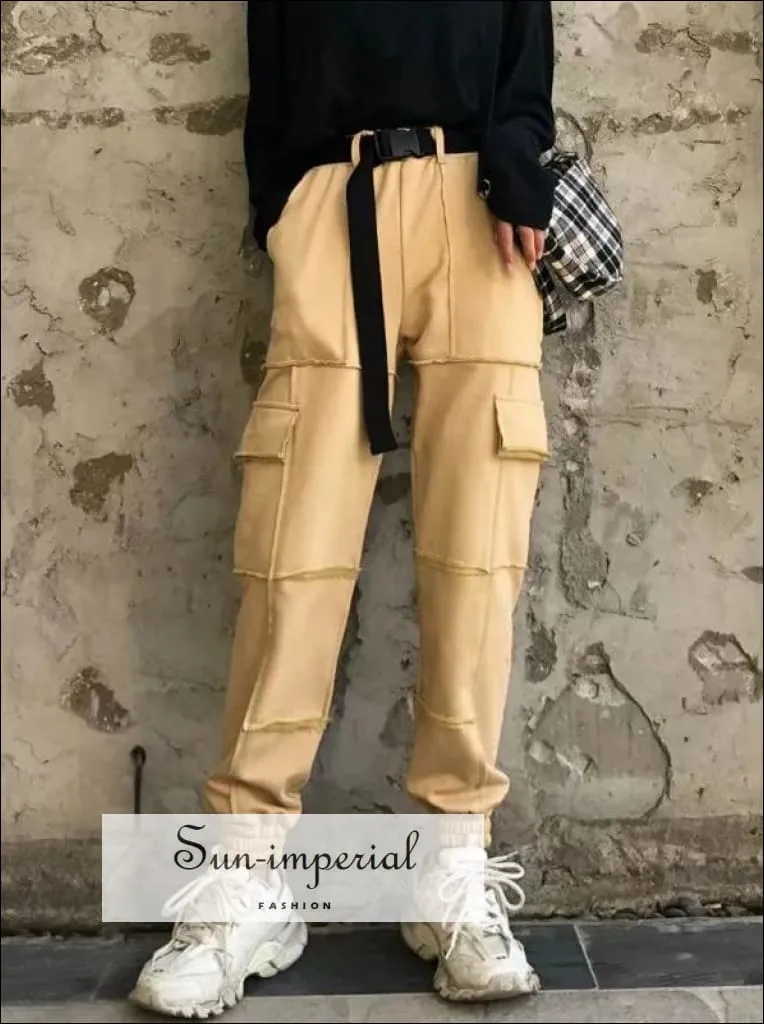 Sun-imperial Women Red Elasticated Waist Pintuck Sweatpants with Pockets Details Lightweight Cargo