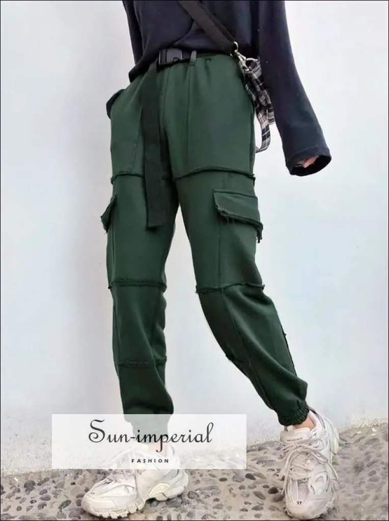 Sun-imperial Women Red Elasticated Waist Pintuck Sweatpants with Pockets Details Lightweight Cargo