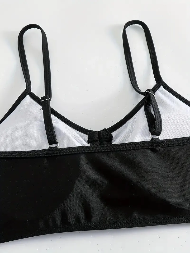 Tropical Leaf Print V Neck High Waisted Bikini Sets Drawstring Spaghetti Straps Boxer Short Bottoms Two Pieces Swimsuit
