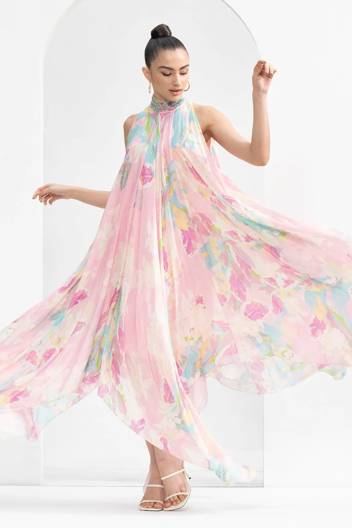Tropical Printed High Low Gown