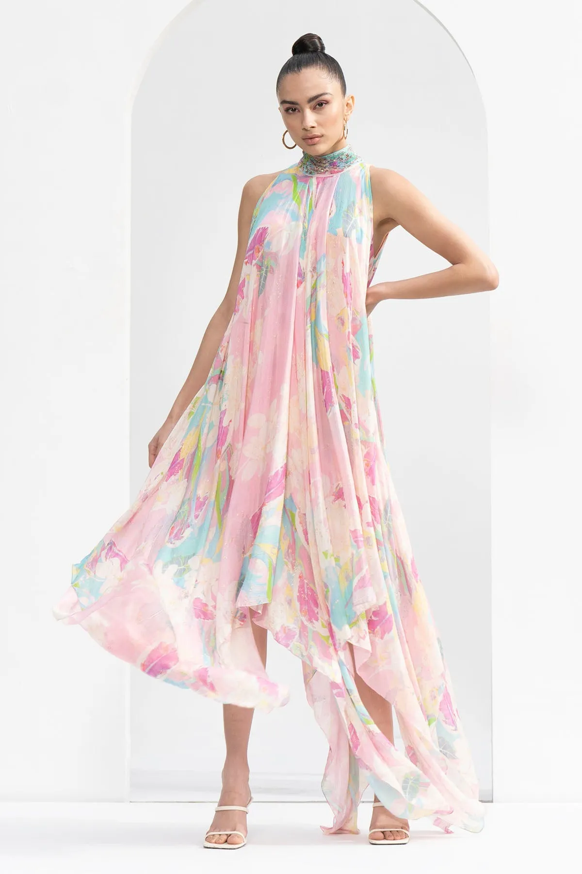 Tropical Printed High Low Gown