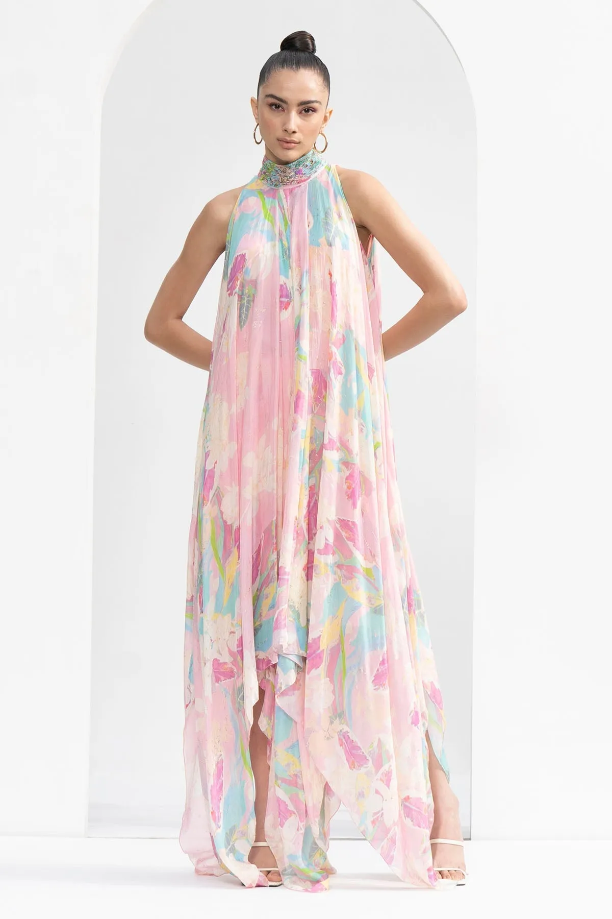 Tropical Printed High Low Gown