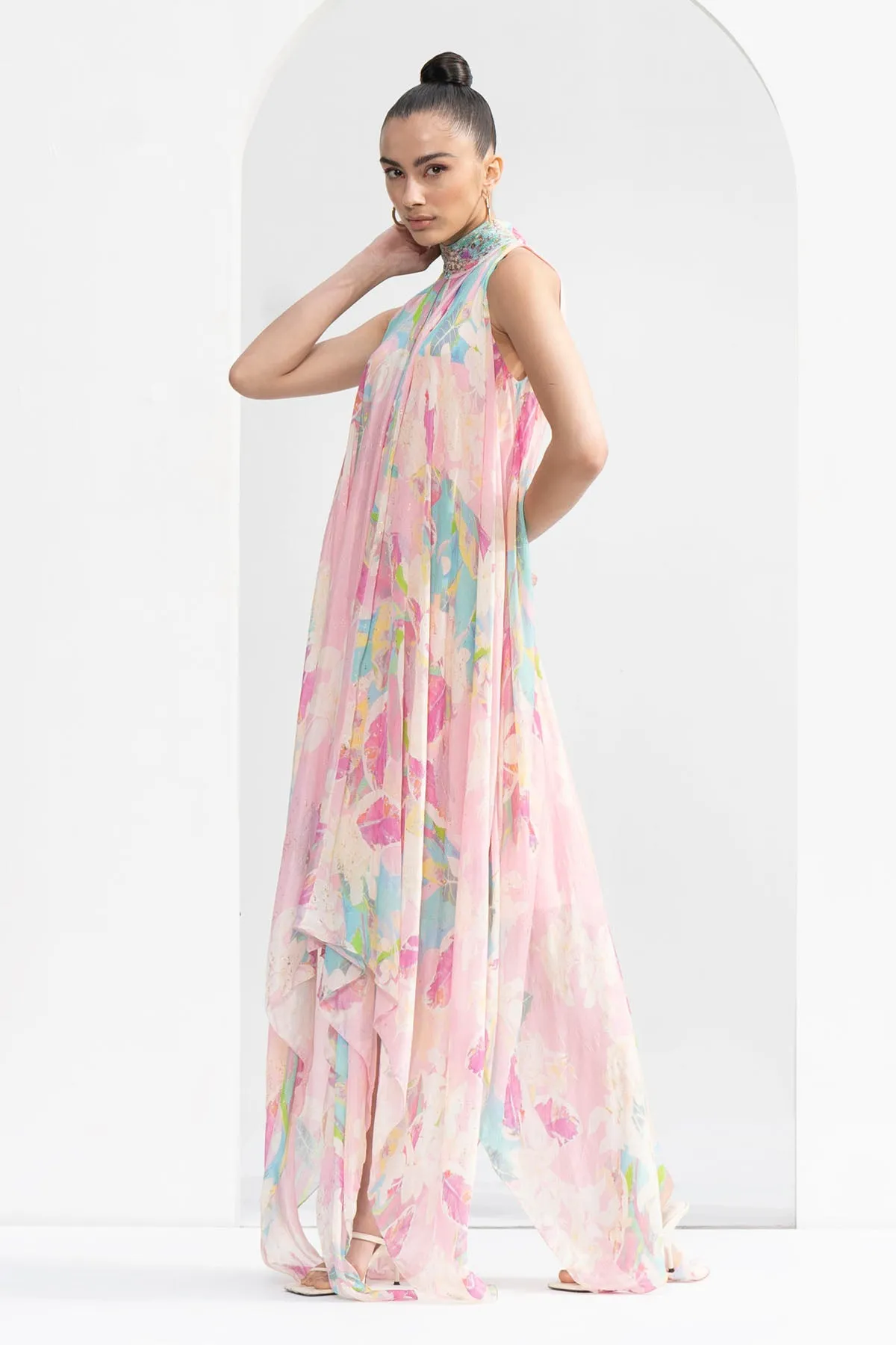 Tropical Printed High Low Gown
