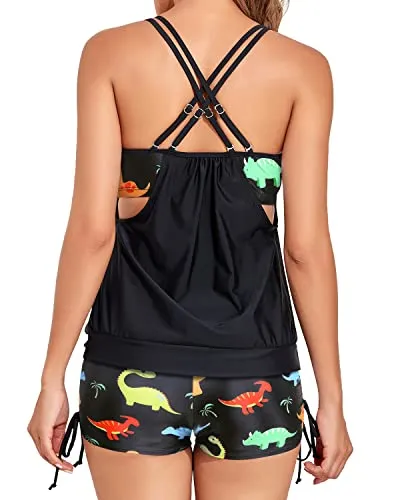 Tummy Control Blouson Tankini Two Piece Swimsuits for Women