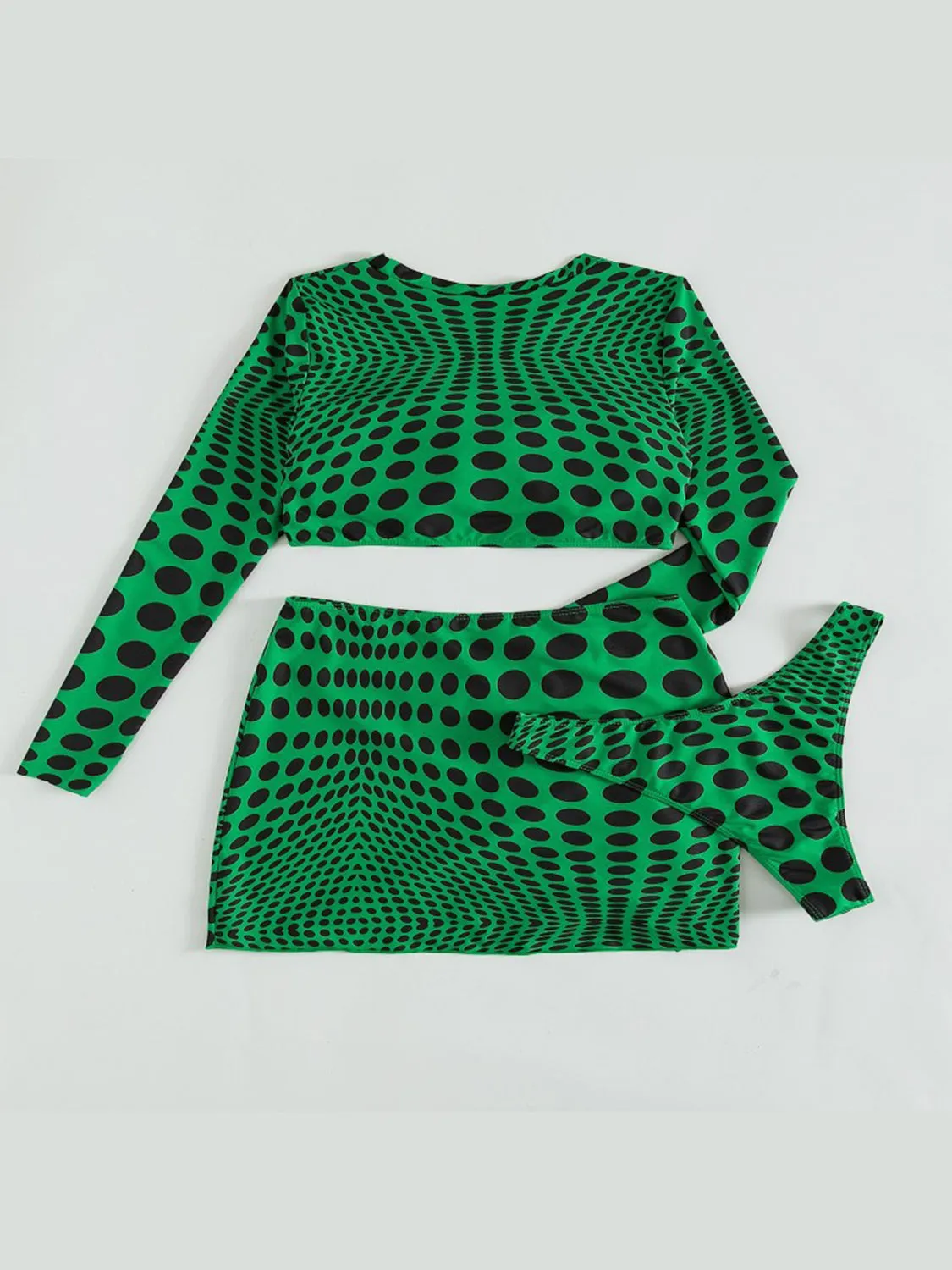 Two Piece Swimsuit Womne's Sexy Polka Dot Long Sleeve With Cover Up Skirt Three-Piece Swim Set
