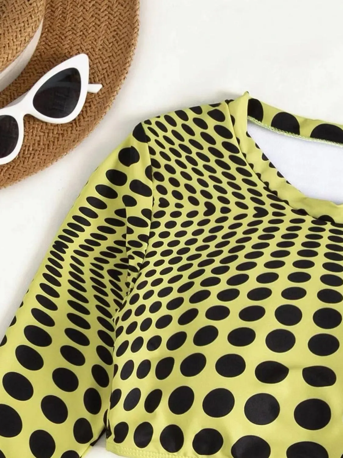 Two Piece Swimsuit Womne's Sexy Polka Dot Long Sleeve With Cover Up Skirt Three-Piece Swim Set