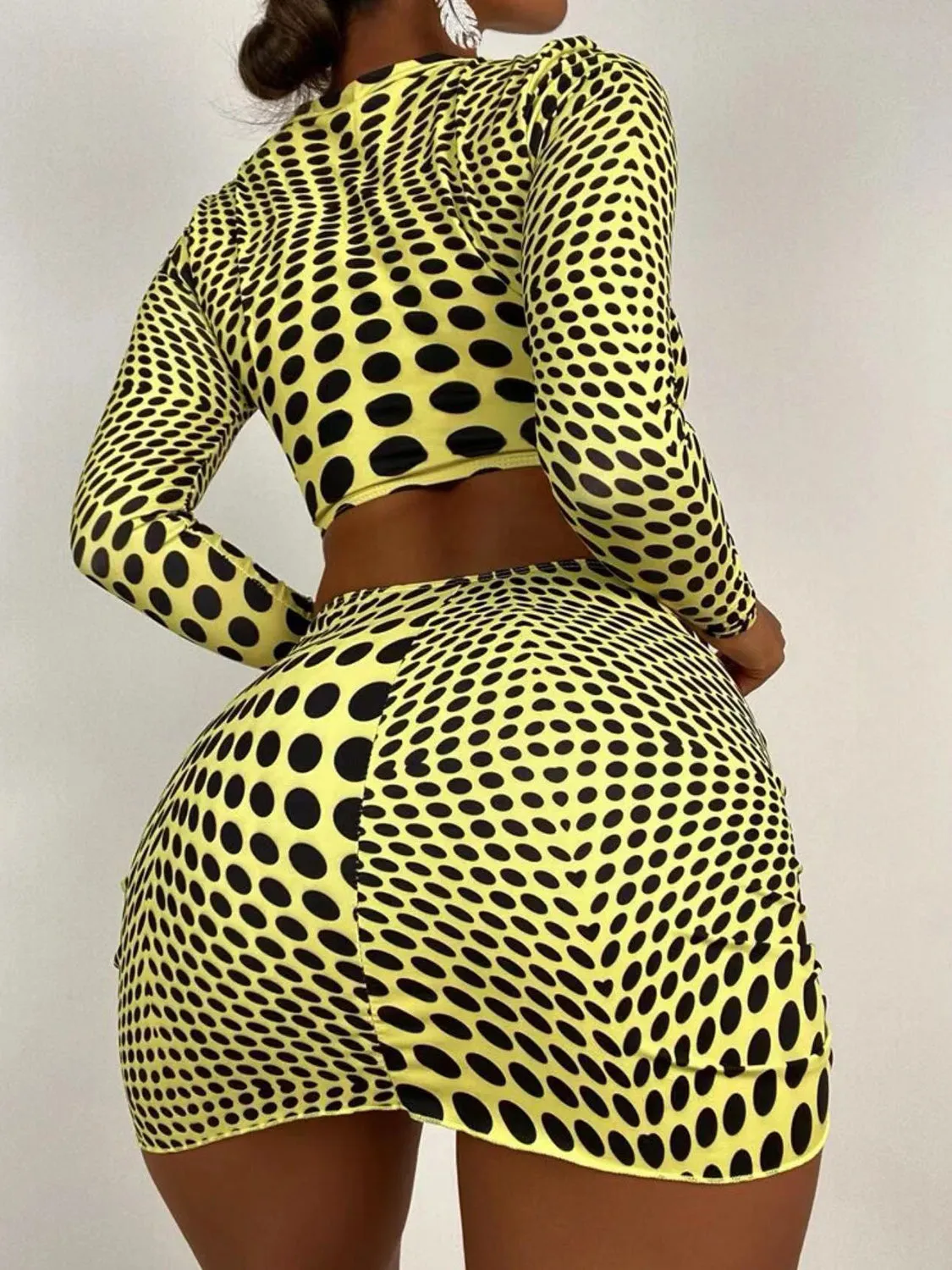 Two Piece Swimsuit Womne's Sexy Polka Dot Long Sleeve With Cover Up Skirt Three-Piece Swim Set