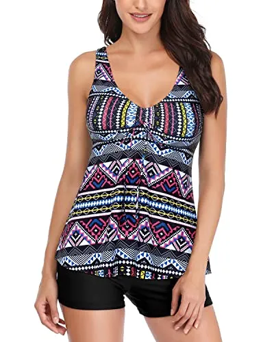 Two Piece Tankini Swimsuits for Women Flowy Swim Tank Top with Boy Shorts