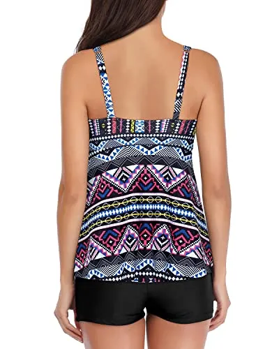 Two Piece Tankini Swimsuits for Women Flowy Swim Tank Top with Boy Shorts