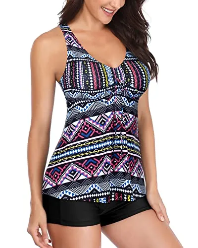 Two Piece Tankini Swimsuits for Women Flowy Swim Tank Top with Boy Shorts