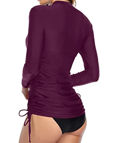 Uv Protection Long Sleeve Swimwear For Women Rash Guard Top-Maroon
