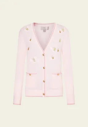 V-neck Embroidery-detail Ribbed-trim Cardigan