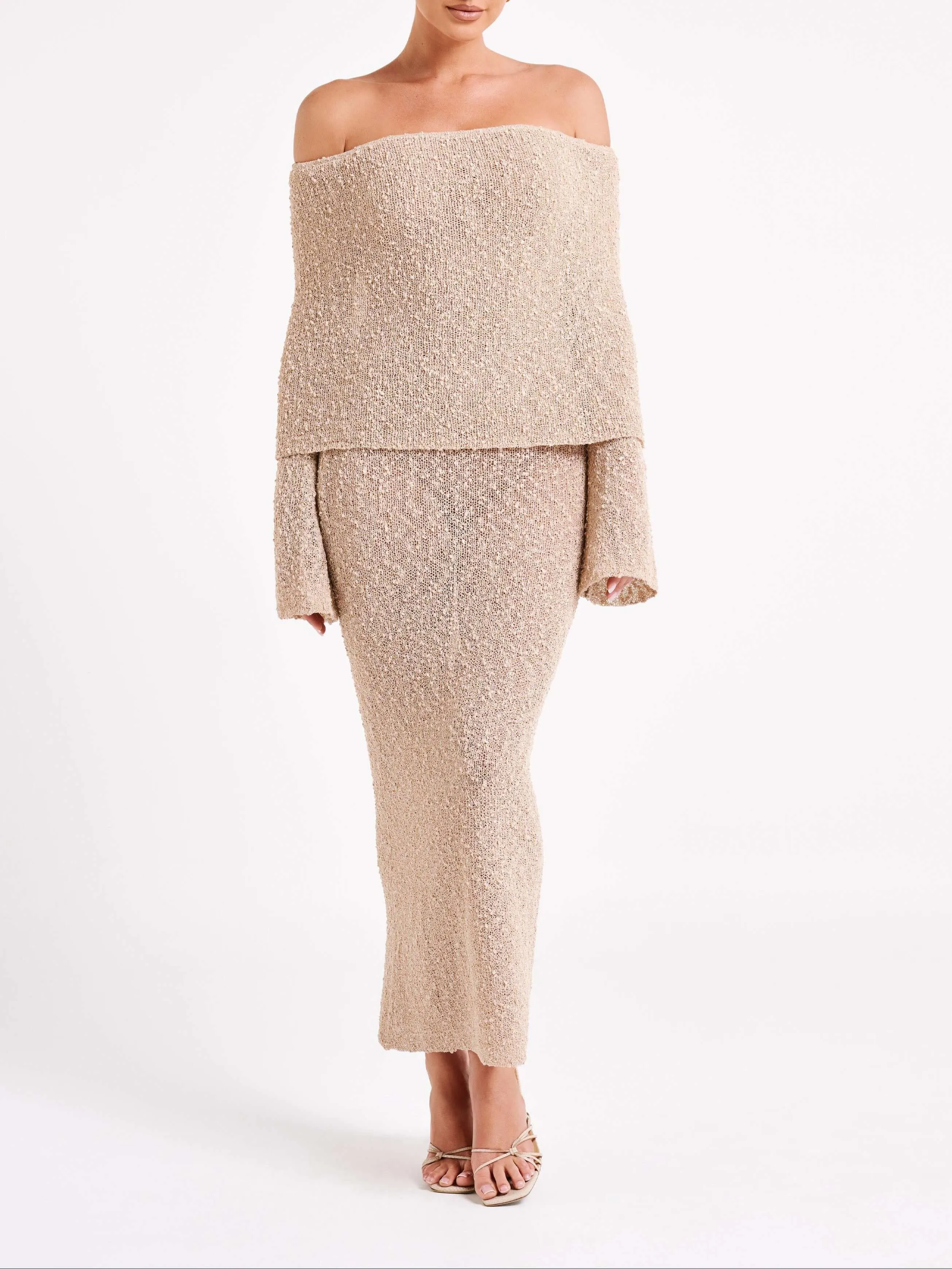 Wenkouban-Christmas Thanksgiving Gift New Year's Eve Dress party look inspos back to school dress  Marisol Off Shoulder Boucle Maxi Dress