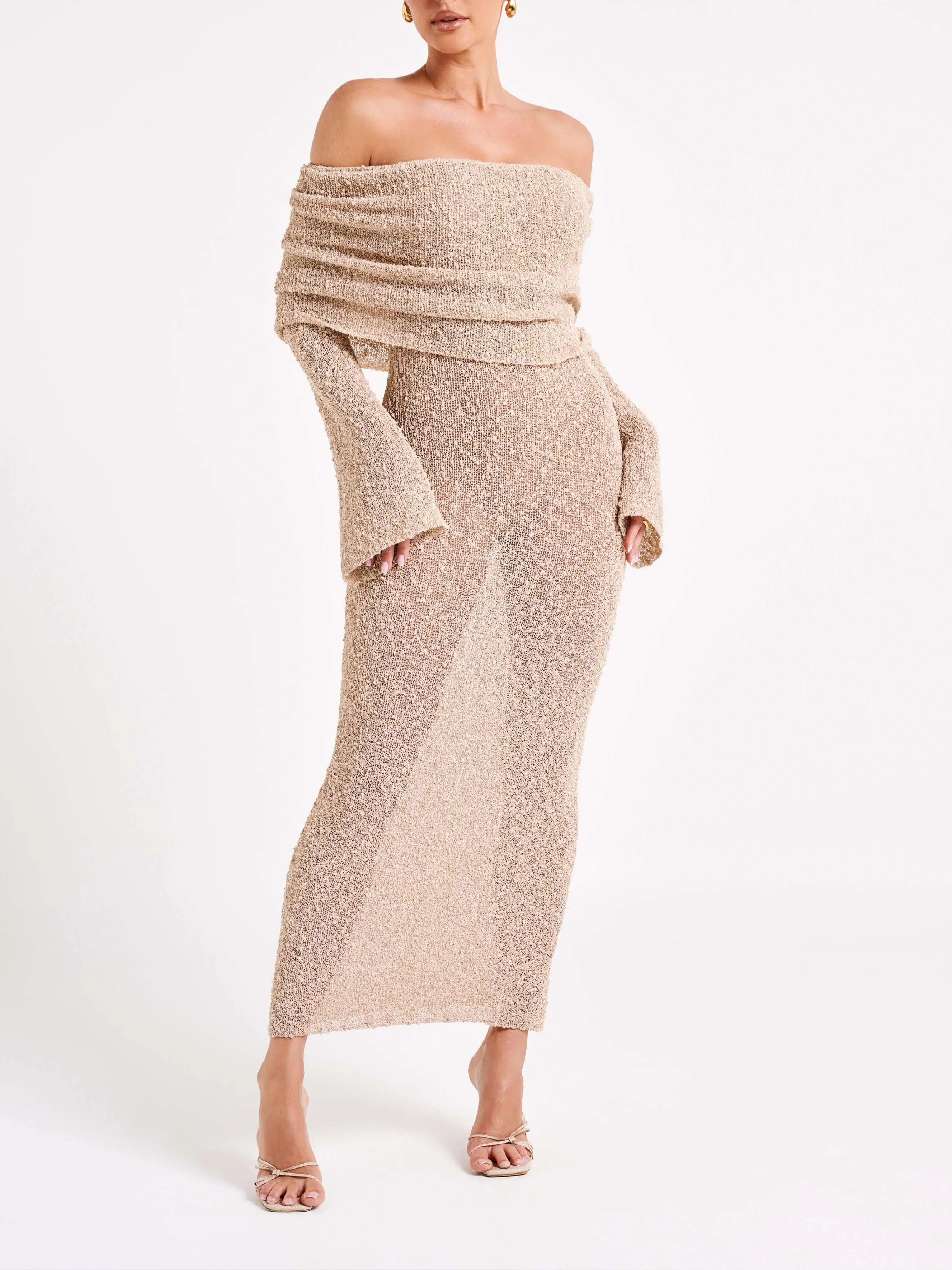 Wenkouban-Christmas Thanksgiving Gift New Year's Eve Dress party look inspos back to school dress  Marisol Off Shoulder Boucle Maxi Dress