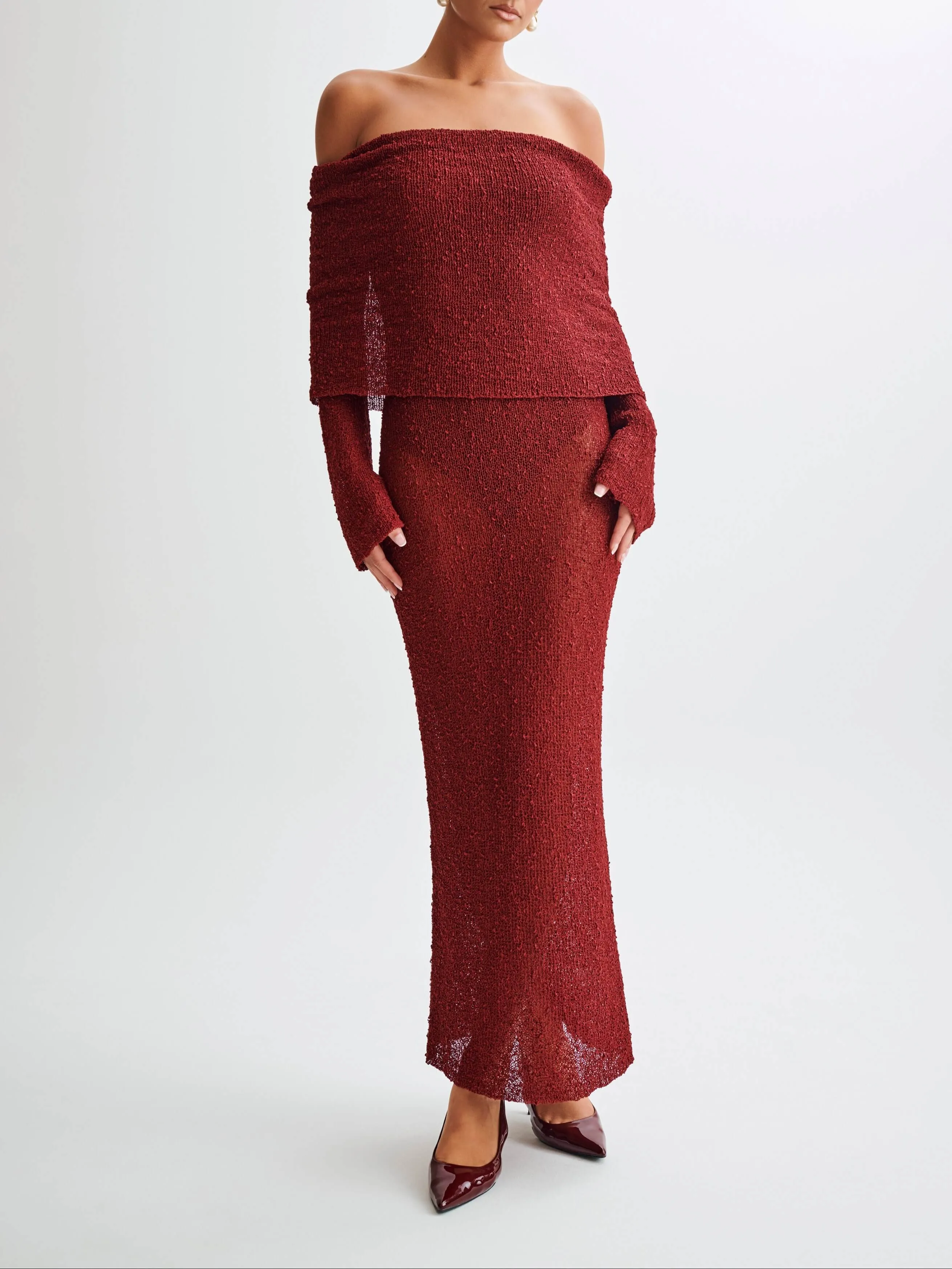 Wenkouban-Christmas Thanksgiving Gift New Year's Eve Dress party look inspos back to school dress  Marisol Off Shoulder Boucle Maxi Dress