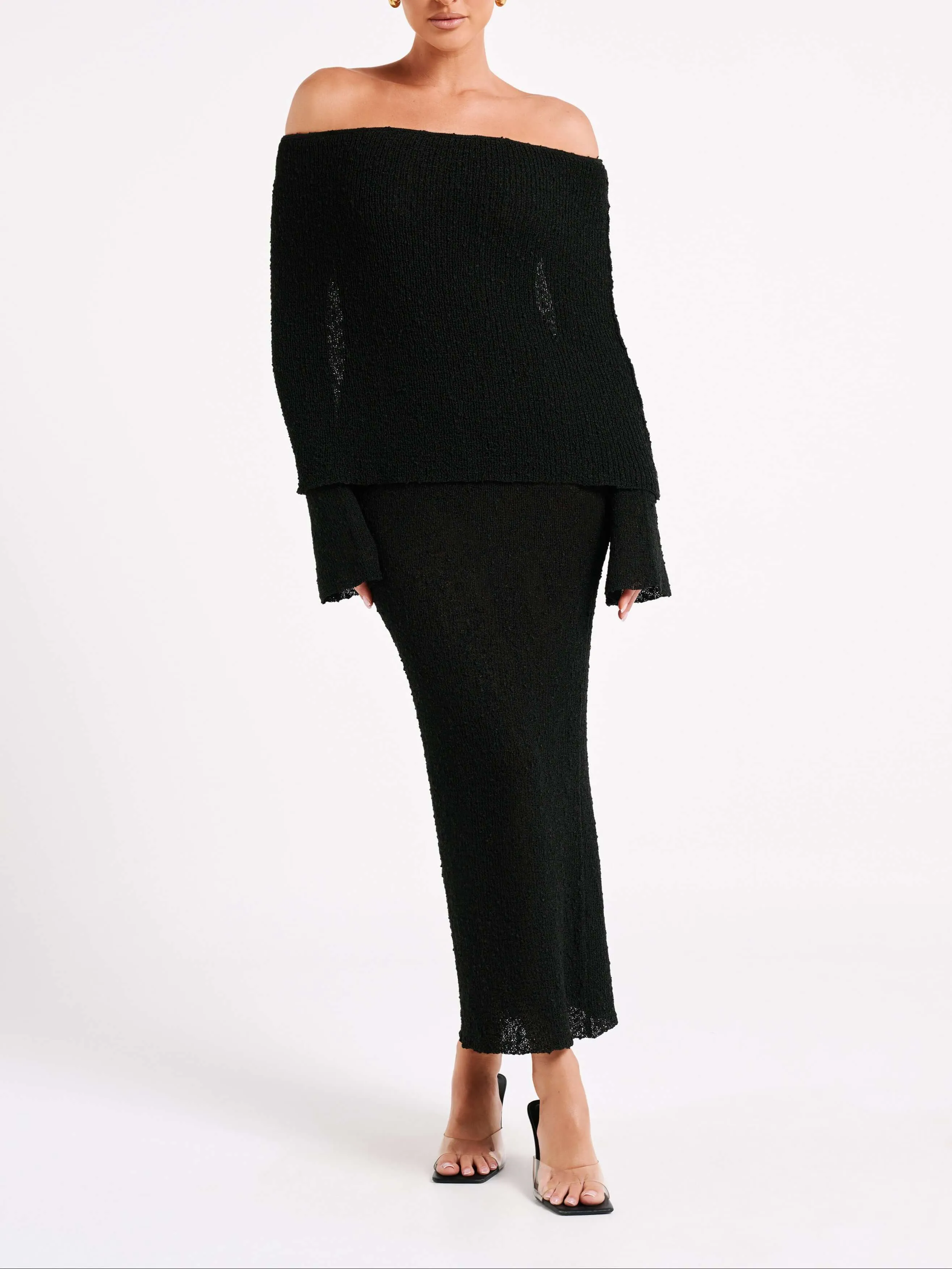 Wenkouban-Christmas Thanksgiving Gift New Year's Eve Dress party look inspos back to school dress  Marisol Off Shoulder Boucle Maxi Dress