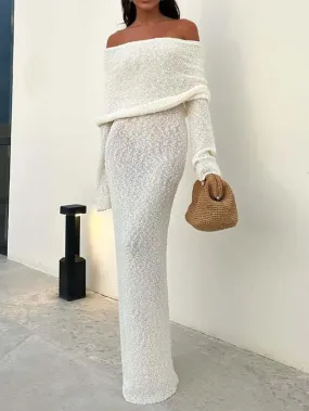 Wenkouban-Christmas Thanksgiving Gift New Year's Eve Dress party look inspos back to school dress  Marisol Off Shoulder Boucle Maxi Dress