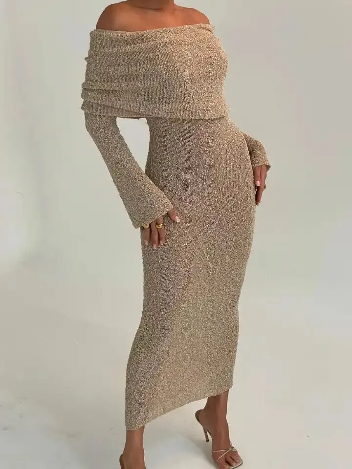 Wenkouban-Christmas Thanksgiving Gift New Year's Eve Dress party look inspos back to school dress  Marisol Off Shoulder Boucle Maxi Dress