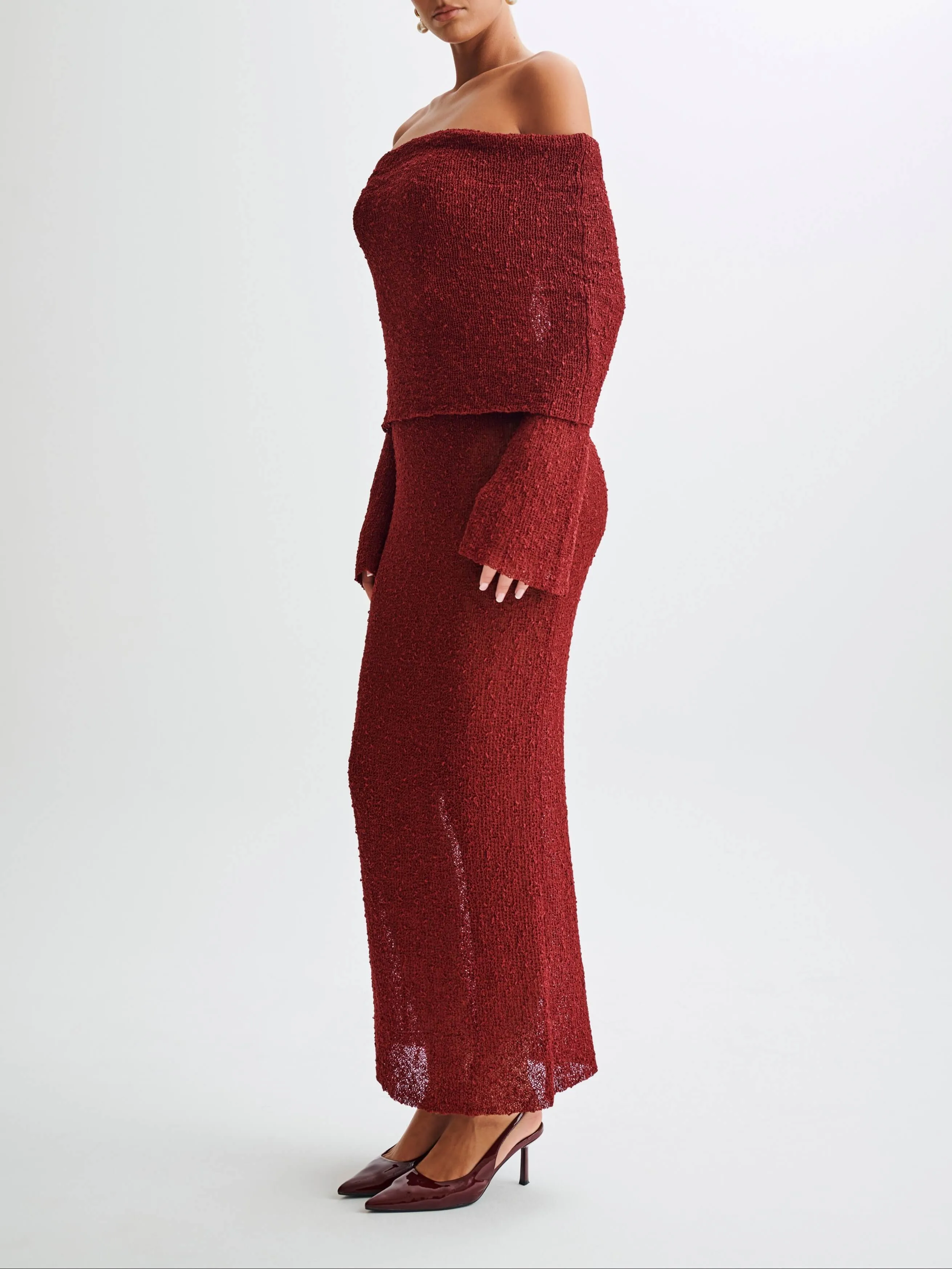 Wenkouban-Christmas Thanksgiving Gift New Year's Eve Dress party look inspos back to school dress  Marisol Off Shoulder Boucle Maxi Dress
