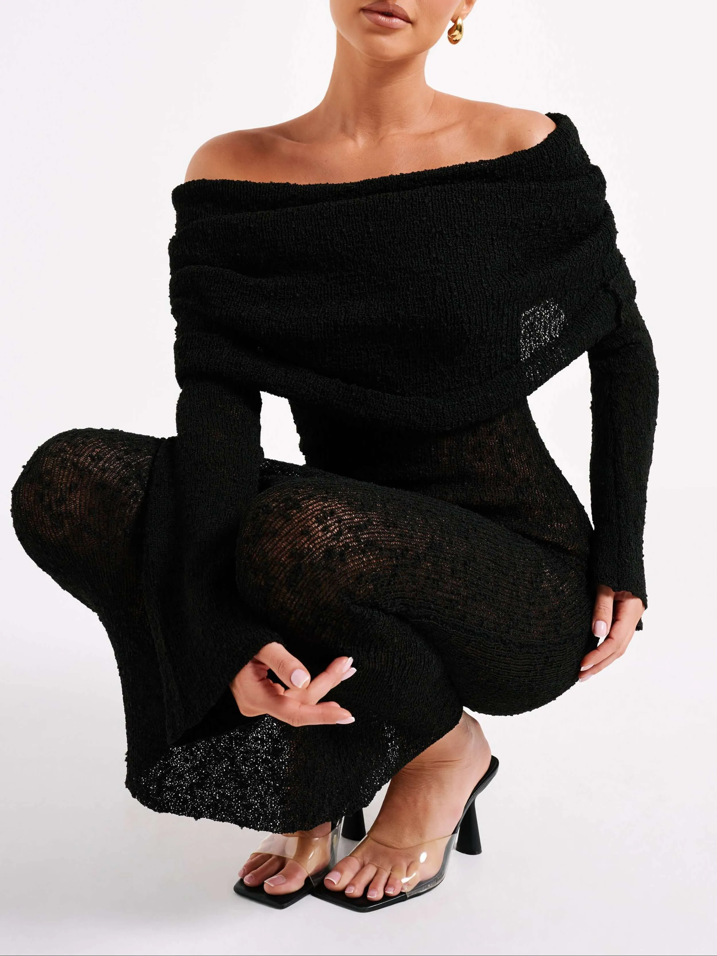 Wenkouban-Christmas Thanksgiving Gift New Year's Eve Dress party look inspos back to school dress  Marisol Off Shoulder Boucle Maxi Dress