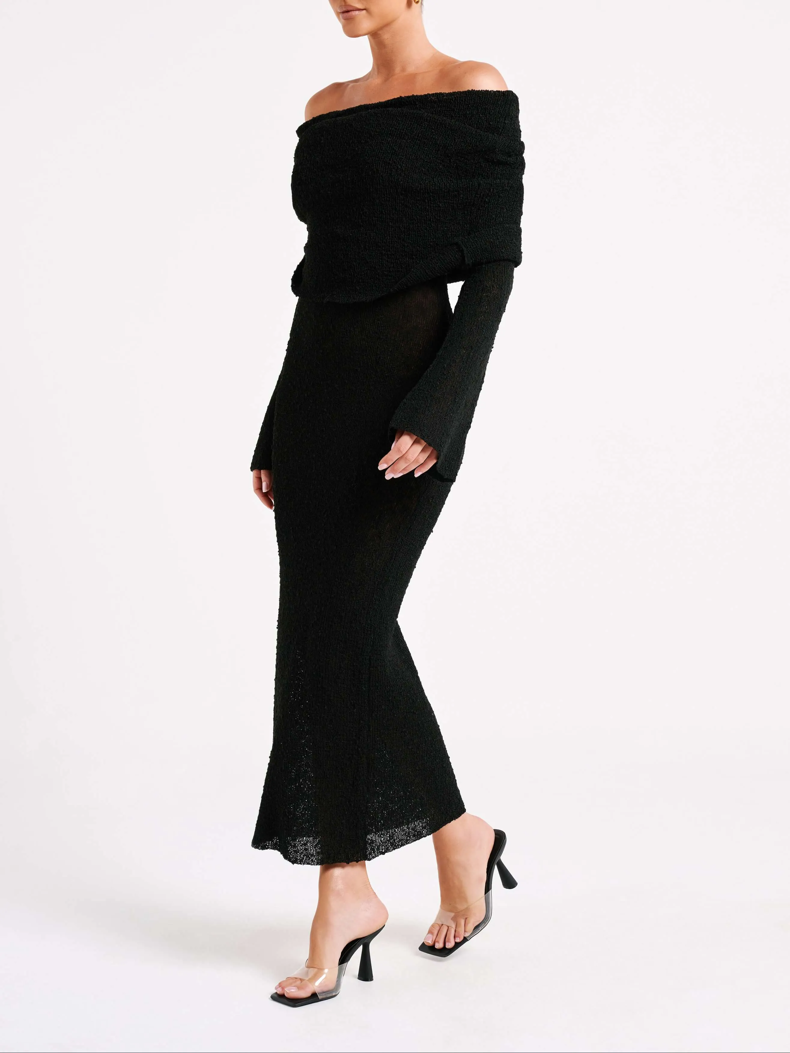 Wenkouban-Christmas Thanksgiving Gift New Year's Eve Dress party look inspos back to school dress  Marisol Off Shoulder Boucle Maxi Dress